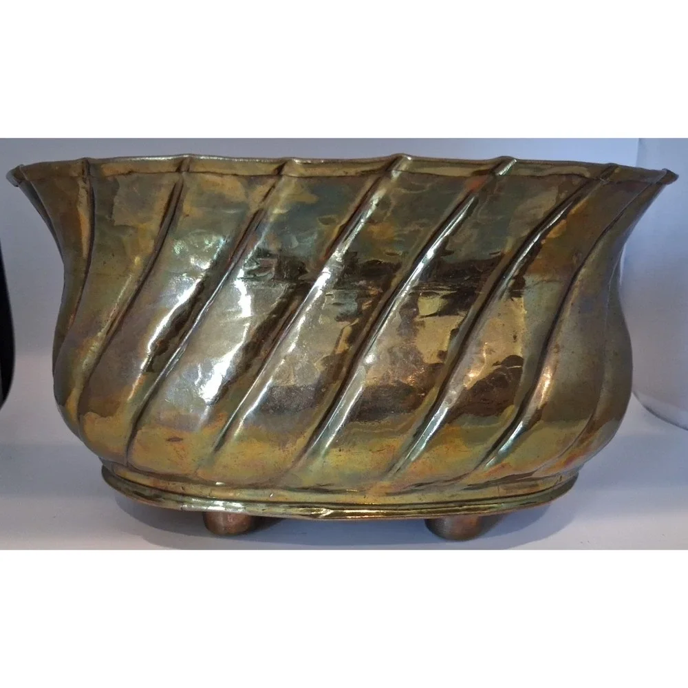 Vintage Brass Italian Style Footed Planter Cache pot Large 9